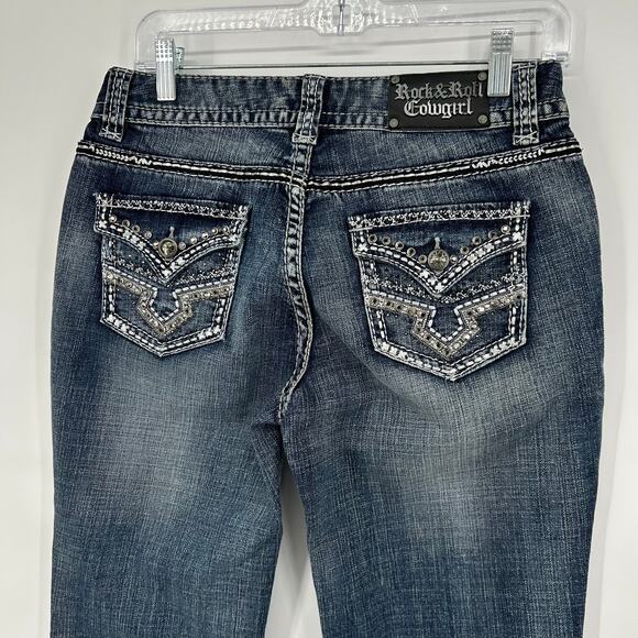 VTG y2k Women's Mid Rise Studded Rock & Roll Cowgirl Blue Denim Jeans 28x30 - Picture 6 of 7